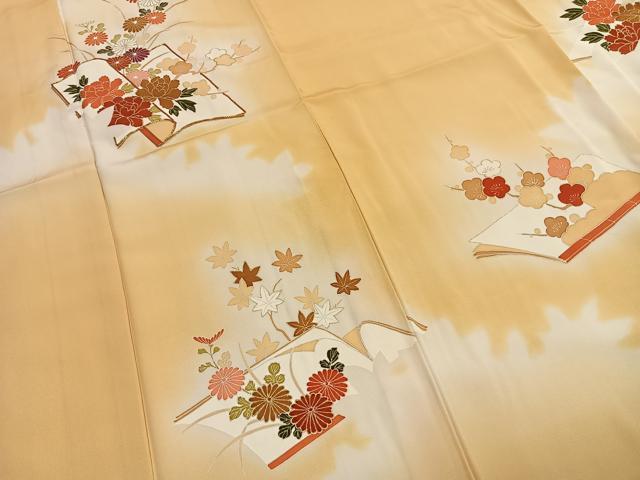平和屋着物●訪問着　友禅　駒刺繍　花冊子文　暈し染め　金彩　正絹　逸品　AABH4804fy 平和屋着物○訪問着 友禅 駒刺繍 舞花文 金彩 正絹 逸品 AABD3472ph