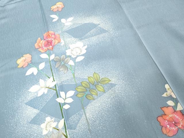 平和屋着物■訪問着　手描き　刺繍　草花文　正絹　逸品　DABE2782cd