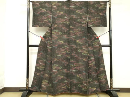 平和屋着物■上質な小紋　雲重ね文　黒地　正絹　逸品　DABE2790cd