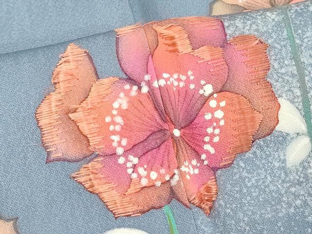平和屋着物■訪問着　手描き　刺繍　草花文　正絹　逸品　DABE2782cd