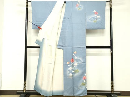 平和屋着物■訪問着　手描き　刺繍　草花文　正絹　逸品　DABE2782cd
