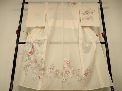 平和屋着物＊夏物　訪問着　絽　草花文　正絹　逸品　AABH6489jd