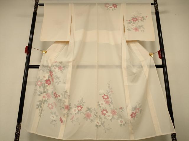 平和屋着物＊夏物　訪問着　絽　草花文　正絹　逸品　AABH6489jd
