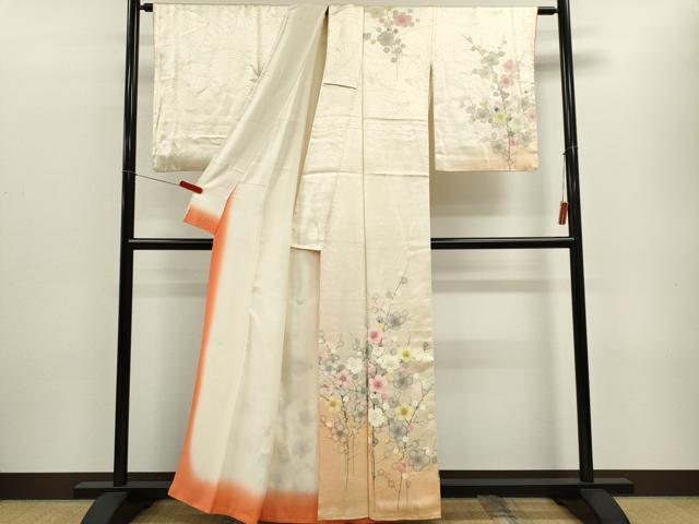 平和屋着物■訪問着 手描き 枝梅文 暈し染め 銀彩 正絹 逸品 CABE4265ou