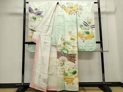 平和屋着物■豪華振袖 駒刺繍 扇面花文 金彩 正絹 逸品 CABE4223ou