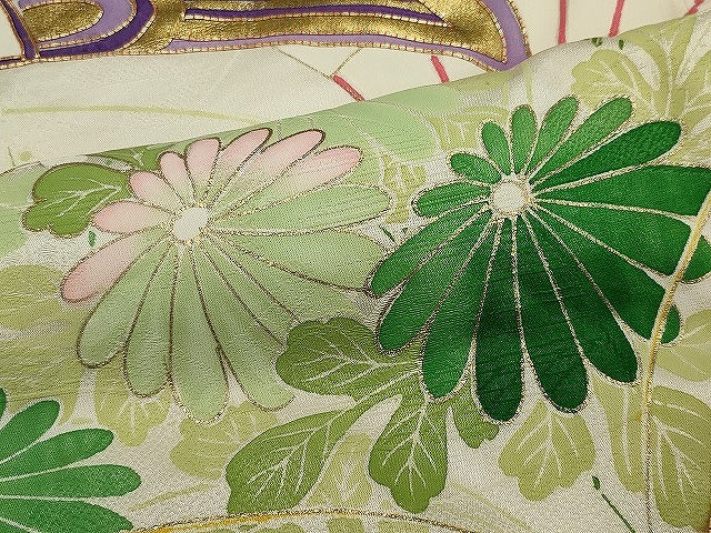 平和屋着物■豪華振袖 駒刺繍 扇面花文 金彩 正絹 逸品 CABE4223ou