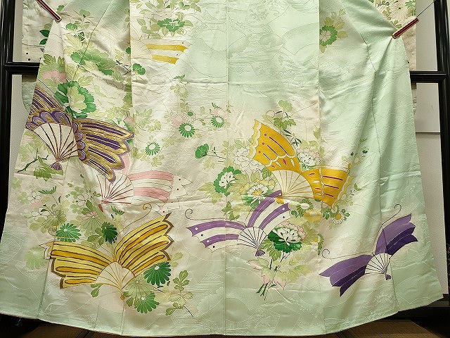 平和屋着物■豪華振袖 駒刺繍 扇面花文 金彩 正絹 逸品 CABE4223ou