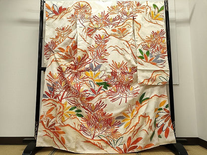 平和屋着物■豪華振袖 駒刺繍 枝松葉 金彩 正絹 逸品 CABE4222ou