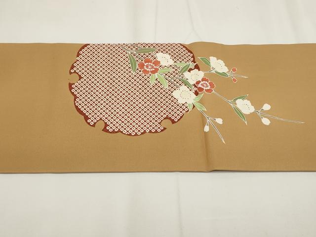 平和屋着物●塩瀬　九寸名古屋帯　友禅　手描き　雪輪花文　正絹　逸品　AABH1836wj