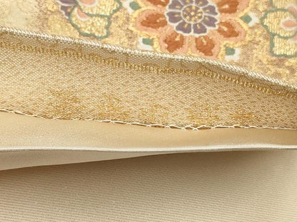 平和屋着物▼六通柄袋帯　花鳥丸菱文　金糸　正絹　逸品　AABH1858wj