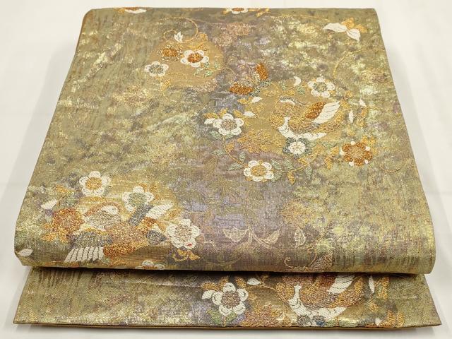 平和屋着物▼六通柄袋帯 花鳥唐草文 金糸 正絹 逸品 AABH1859wj