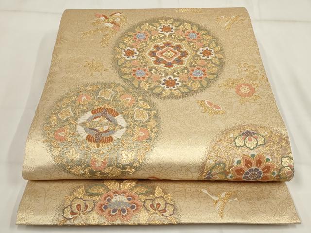 平和屋着物▼六通柄袋帯　花鳥丸菱文　金糸　正絹　逸品　AABH1858wj