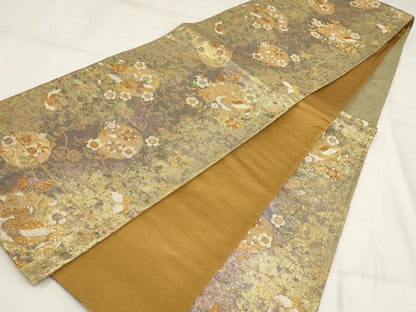 平和屋着物▼六通柄袋帯 花鳥唐草文 金糸 正絹 逸品 AABH1859wj