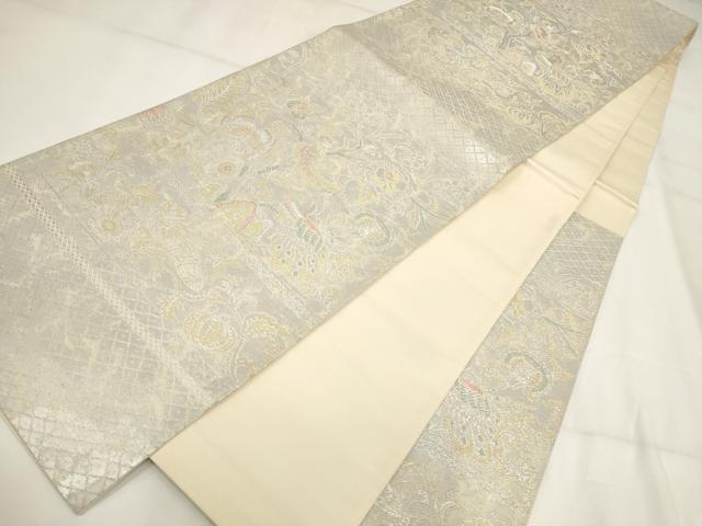 平和屋着物▼六通柄袋帯 横段花鳥文 金銀糸 正絹 逸品 AABH1857wj