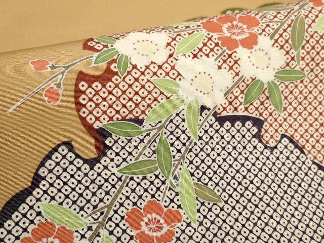 平和屋着物●塩瀬　九寸名古屋帯　友禅　手描き　雪輪花文　正絹　逸品　AABH1836wj