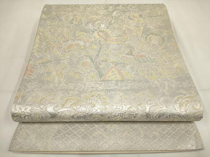 平和屋着物▼六通柄袋帯 横段花鳥文 金銀糸 正絹 逸品 AABH1857wj