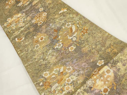 平和屋着物▼六通柄袋帯 花鳥唐草文 金糸 正絹 逸品 AABH1859wj