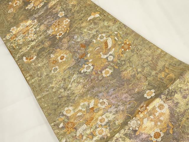平和屋着物▼六通柄袋帯 花鳥唐草文 金糸 正絹 逸品 AABH1859wj