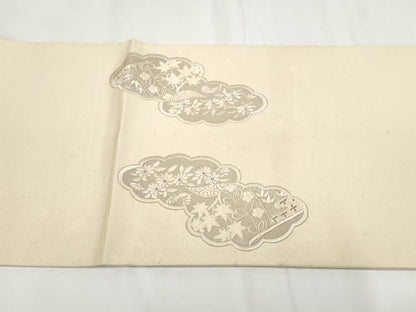 平和屋着物▼総刺繍 袋帯 雲取り御所車花文 銀糸 正絹 逸品 AABH1838wj