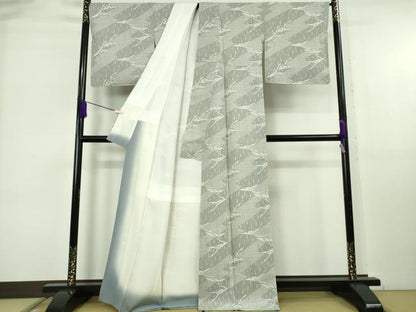 平和屋着物●極上　紺仁越後型松煙　十一代　松井均　紬　飛鶴文　反端付き　逸品　未使用　DZAB1989kh6