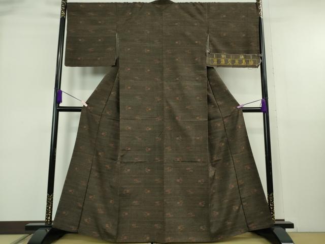 平和屋本店●極上　国指定重要無形文化財　本場久米島紬　手織　廣田紬謹製　ゑり善扱い　反端付き　逸品　DZAB0631kh6