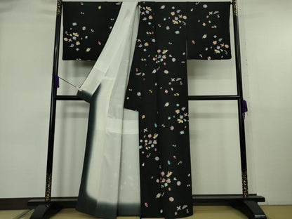 平和屋本店●極上　小紋　宝尽くし　黒地　鬼しぼ縮緬　逸品　DZAA7054kh6