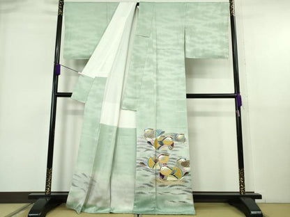 平和屋本店●極上　人間国宝・羽田登喜男　訪問着　鴛鴦9羽　暈し染め　金銀彩　逸品　未使用　DZAA7684kh6