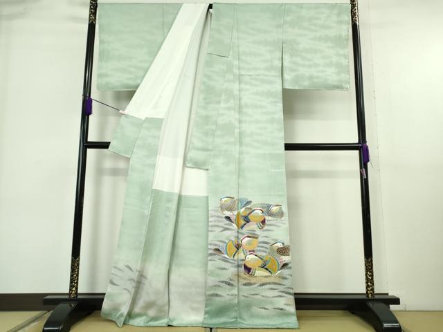 平和屋本店●極上　人間国宝・羽田登喜男　訪問着　鴛鴦9羽　暈し染め　金銀彩　逸品　未使用　DZAA7684kh6