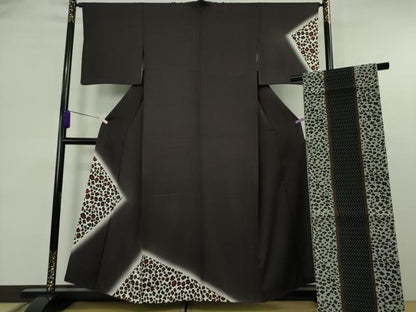 平和屋本店●極上　訪問着・袋帯(柿渋染)セット　豹柄　暈し染め　逸品　DZAA7947kh6