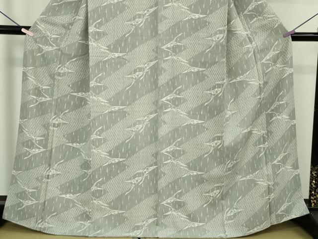 平和屋着物●極上　紺仁越後型松煙　十一代　松井均　紬　飛鶴文　反端付き　逸品　未使用　DZAB1989kh6