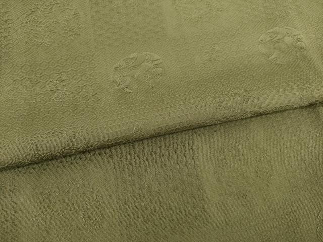 平和屋着物●上質な色無地　市松吉祥地紋　国防色　正絹　逸品　AABH7050ck 平和屋着物○上質な色無地 市松吉祥地紋 国防色 正絹 逸品 AABH7050ck