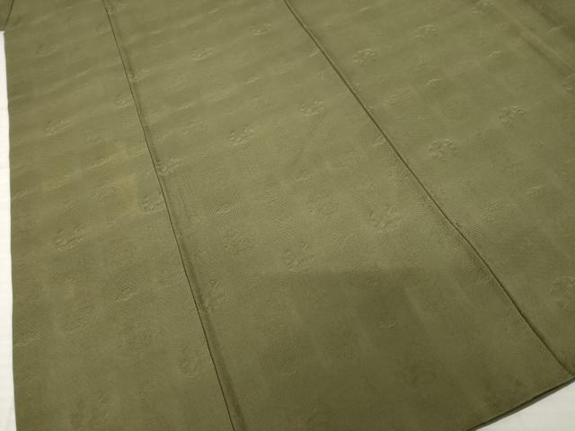 平和屋着物○上質な色無地 市松吉祥地紋 国防色 正絹 逸品 AABH7050ck