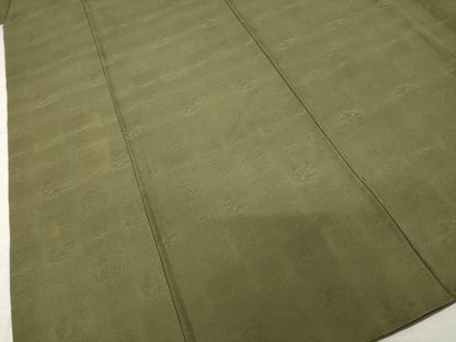 平和屋着物●上質な色無地　市松吉祥地紋　国防色　正絹　逸品　AABH7050ck