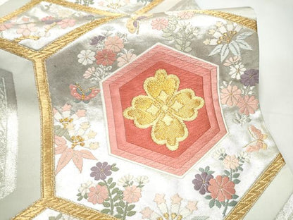 平和屋着物●唐織・西陣の老舗・名門・藤原織物　六通柄袋帯　唐織　亀甲花蝶文　金糸　正絹　逸品　CABF5228hy
