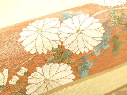 平和屋着物●太鼓柄袋帯　紬地　すくい織　流水菊文　金銀糸　正絹　逸品　CABF5233hy