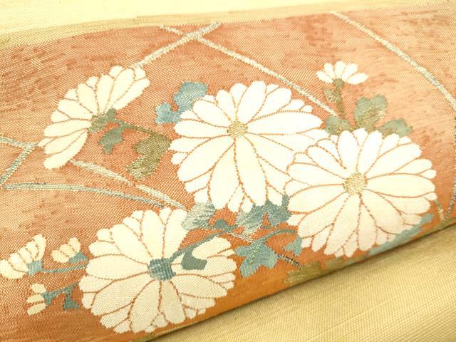 平和屋着物●太鼓柄袋帯　紬地　すくい織　流水菊文　金銀糸　正絹　逸品　CABF5233hy 平和屋着物○太鼓柄袋帯 紬地 すくい織 流水菊文 金銀糸 正絹 逸品