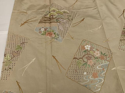 平和屋着物●本場大島紬　訪問着　総刺繍　中国三大刺繍　スワトウ刺繍　汕頭刺繍　松竹梅色紙風景文　正絹　逸品　AABH6922ph