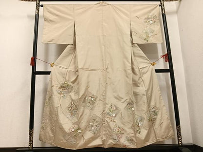 平和屋着物●本場大島紬　訪問着　総刺繍　中国三大刺繍　スワトウ刺繍　汕頭刺繍　松竹梅色紙風景文　正絹　逸品　AABH6922ph