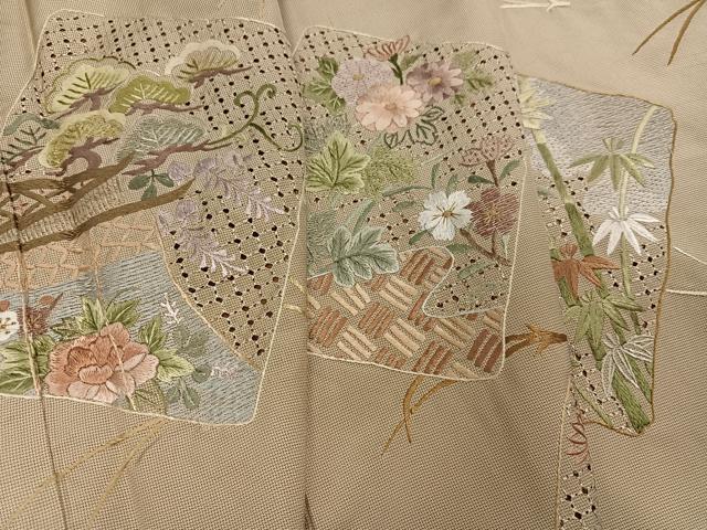 平和屋着物●本場大島紬　訪問着　総刺繍　中国三大刺繍　スワトウ刺繍　汕頭刺繍　松竹梅色紙風景文　正絹　逸品　AABH6922ph
