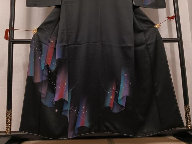 平和屋着物●訪問着　オーロラ　暈し染め　黒地　正絹　逸品　未使用　AABH6915ph 平和屋着物○訪問着 オーロラ 暈し染め 黒地 正絹 逸品 未使用 AABH6915ph