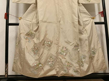 平和屋着物●本場大島紬　訪問着　総刺繍　中国三大刺繍　スワトウ刺繍　汕頭刺繍　松竹梅色紙風景文　正絹　逸品　AABH6922ph