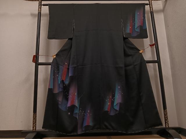 平和屋着物●訪問着　オーロラ　暈し染め　黒地　正絹　逸品　未使用　AABH6915ph 平和屋着物○訪問着 オーロラ 暈し染め 黒地 正絹 逸品 未使用 AABH6915ph
