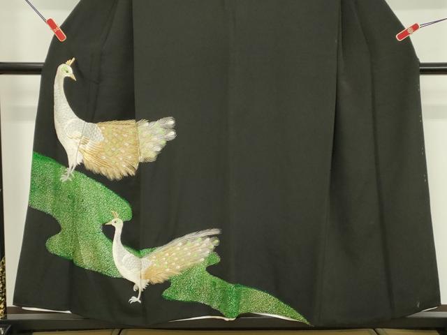 平和屋着物■豪華黒留袖 刺繍 孔雀文 金彩 正絹 逸品 DABE2824cd