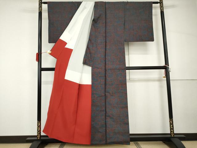 平和屋着物●本場大島紬　一元7マルキ　唐草文　正絹　逸品　AABH3791cs