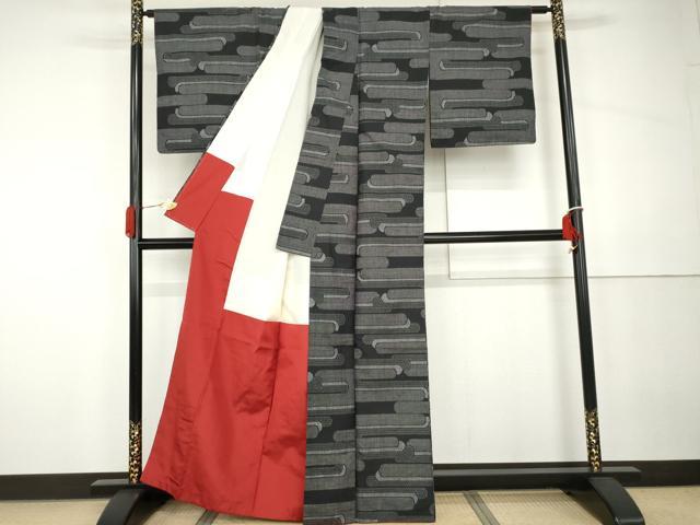 平和屋着物●本場大島紬　一元絣　吉祥エ霞文　黒地　正絹　逸品　AABH7121cs