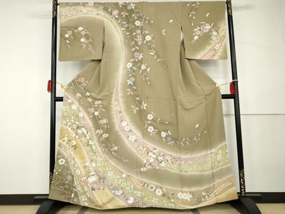 平和屋着物●訪問着　辻が花　吉祥草花文　暈し染め　金彩　正絹　逸品　AABH3799cs