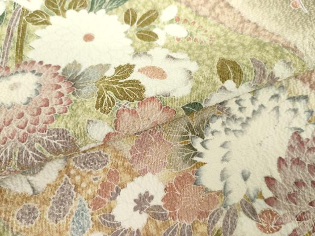 平和屋着物●訪問着　辻が花　吉祥草花文　暈し染め　金彩　正絹　逸品　AABH3799cs