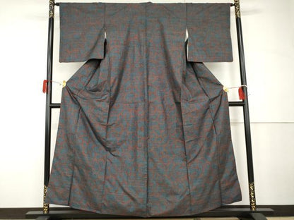 平和屋着物●本場大島紬　一元7マルキ　唐草文　正絹　逸品　AABH3791cs