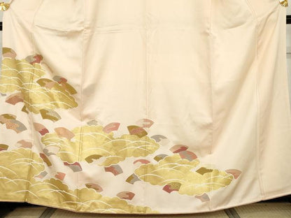 平和屋着物●訪問着　駒刺繍　雲取り地紙露芝花文　金彩　正絹　逸品　AABH7148cs