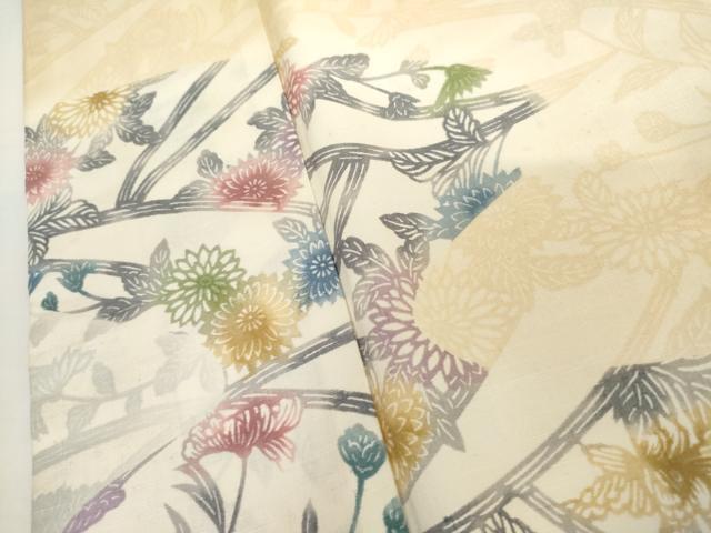 平和屋着物●江戸紅型　結城紬　訪問着　草花文　証紙付き　正絹　逸品　AABH7125cs